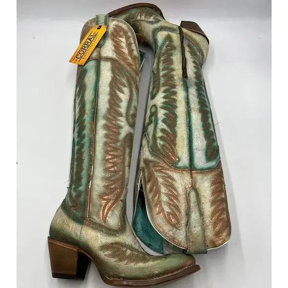 Stylish Turquoise and Brown Ankle Boots - Picture 2 of 10